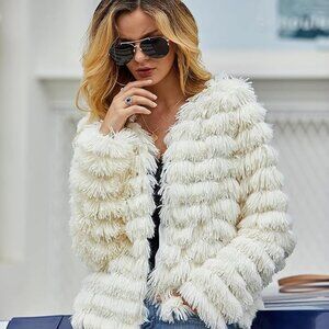 Shaggy White faux fur coat, wedding, bride, bachelorette